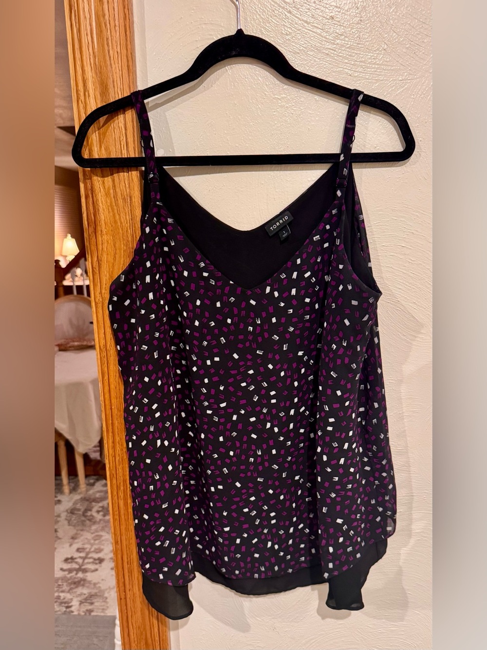 torrid Black Chiffon Cami with Purple & White Confetti Print